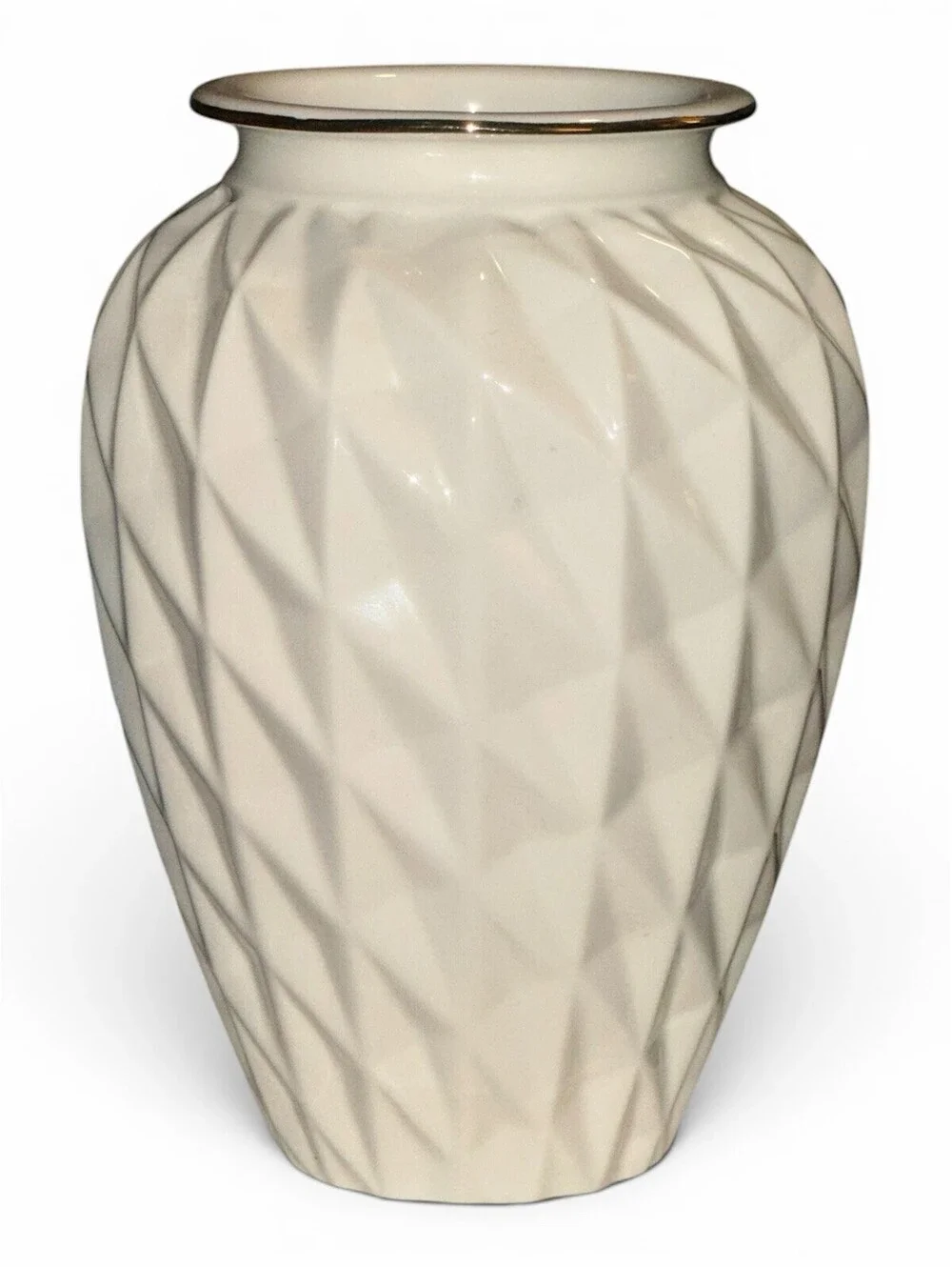 Vintage Lenox Ivory Lattice Spiral Swirl Vase with 24K Gold Rim 7